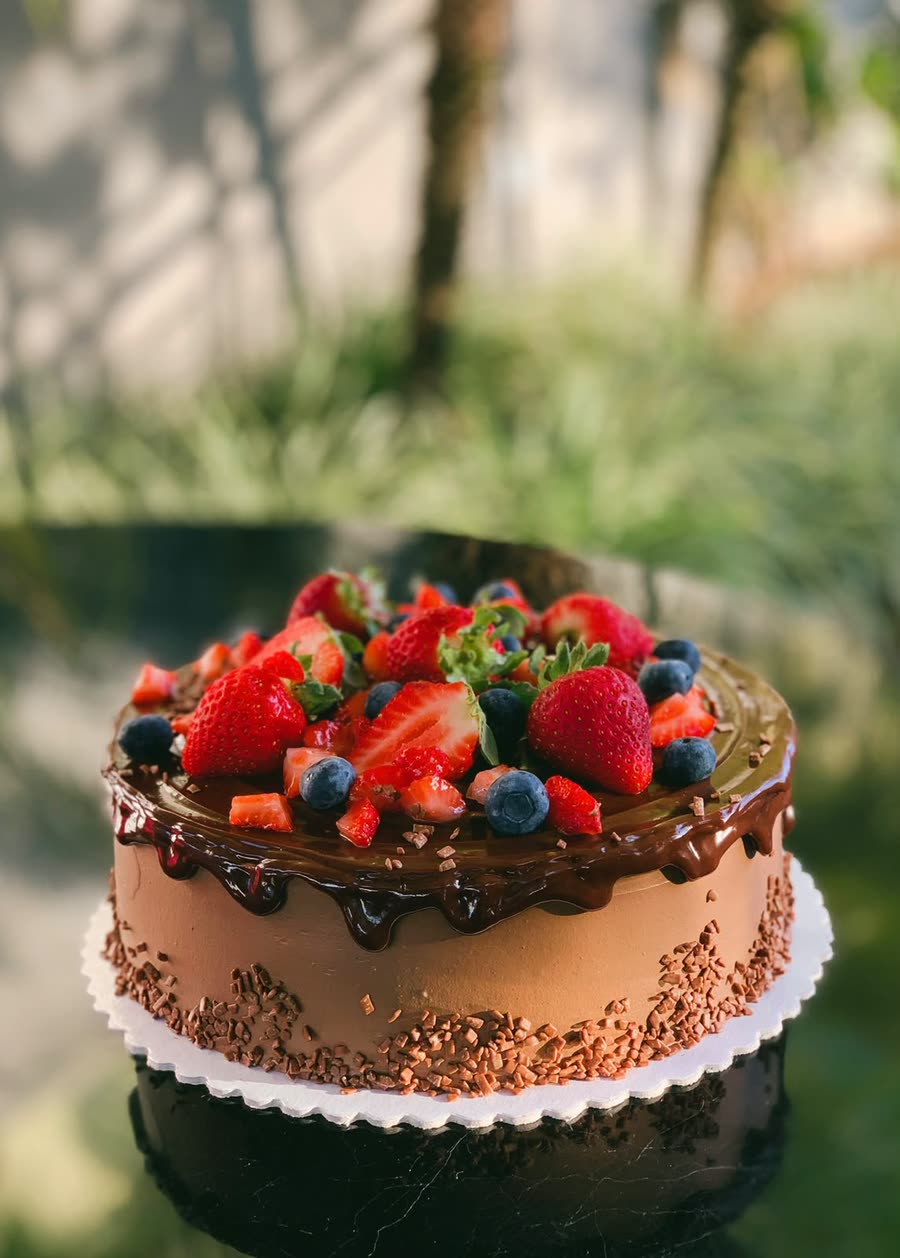 Bolo com frutas vermelhas